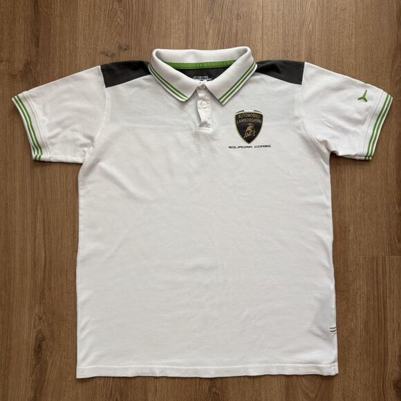 Automobili Lamborghini Polo Shirt Men’s M White Logo Tape Sleeve Italy